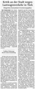 Aus dem Reichenhaller Tagblatt vom 08.10.2022: Kritik an der Stadt wegen Lastwagenverkehr in Türk